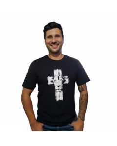 Camiseta evangélica preta cruz e Leão unissex